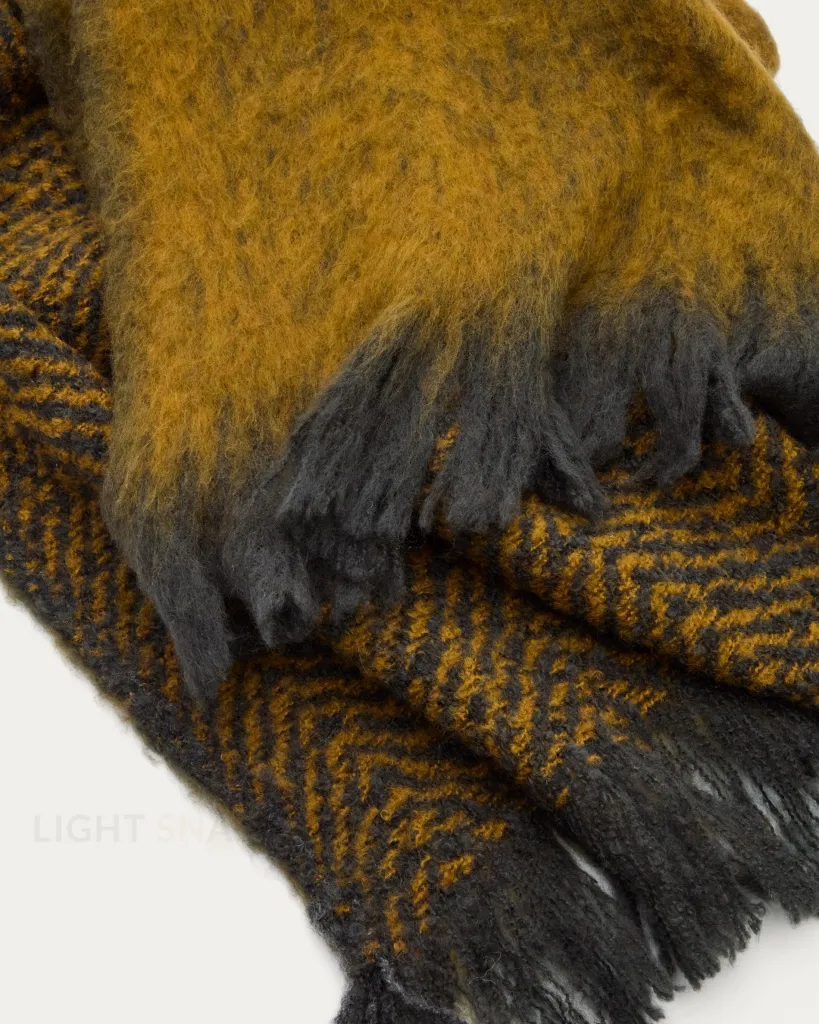 Плед Nidur из шерсти  горчичного и серого цветов 130 x 170 см 210416