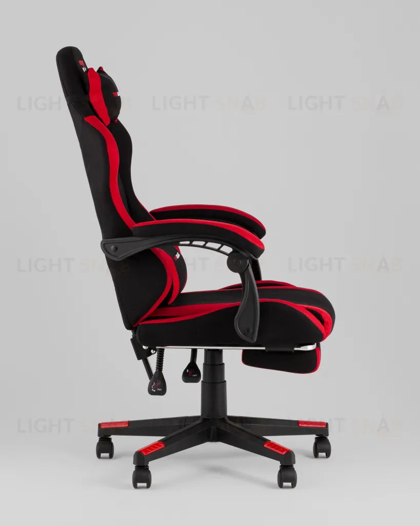 Кресло спортивное TopChairs Prophet с оттоманкой ткань черно-красный УТ000039482