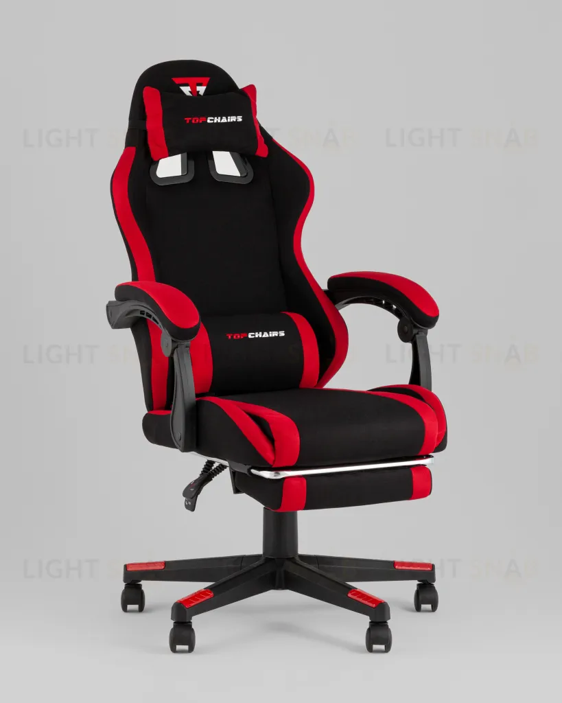 Кресло спортивное TopChairs Prophet с оттоманкой ткань черно-красный УТ000039482