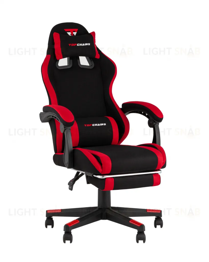 Кресло спортивное TopChairs Prophet с оттоманкой ткань черно-красный УТ000039482