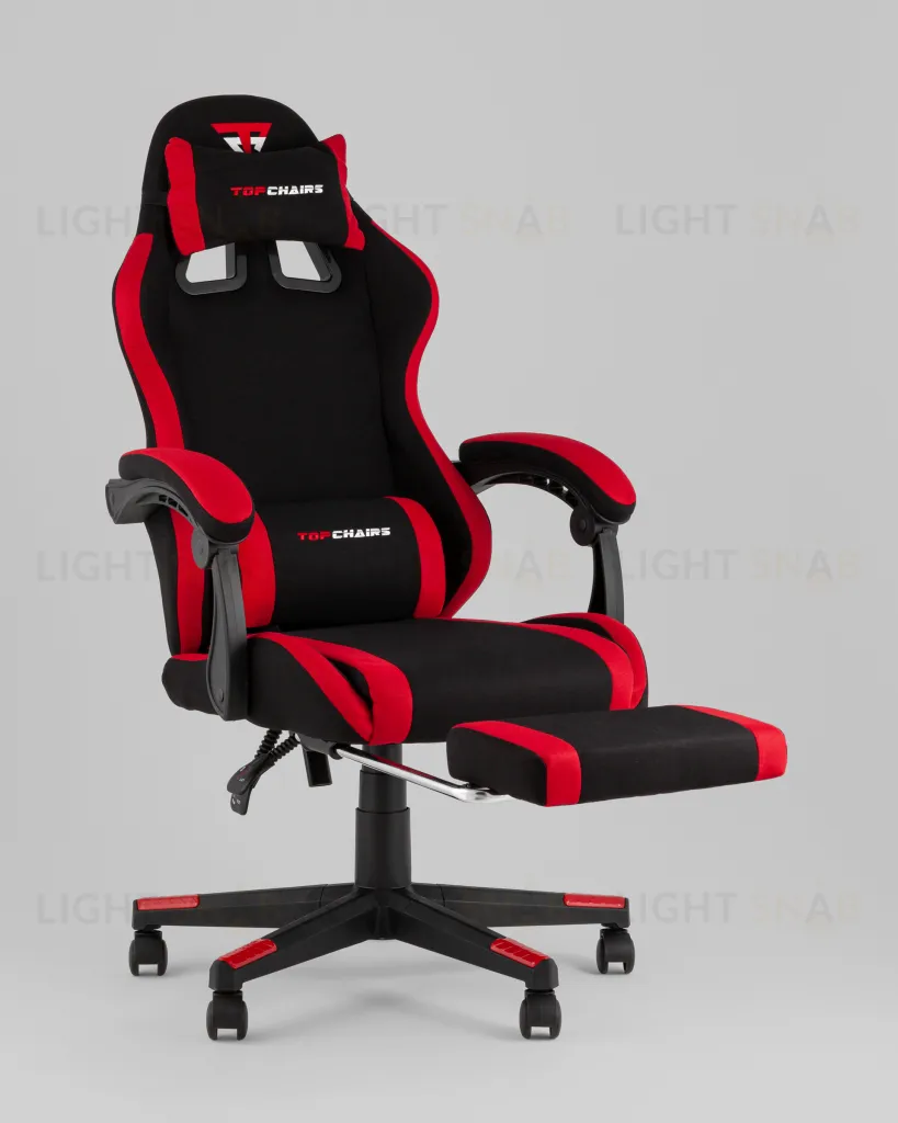 Кресло спортивное TopChairs Prophet с оттоманкой ткань черно-красный УТ000039482