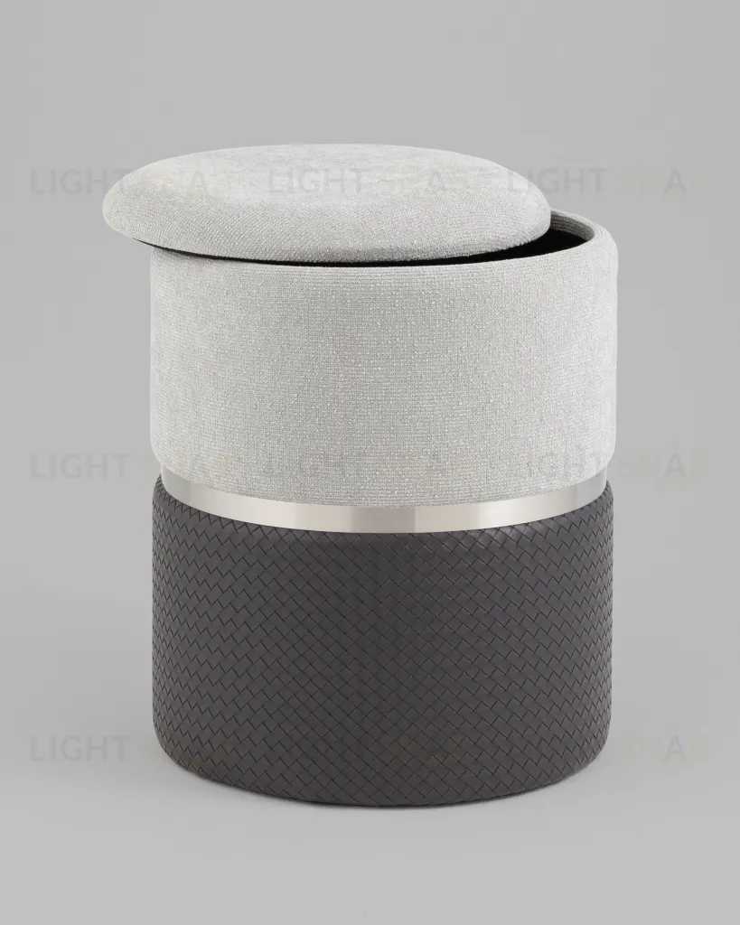 Пуф Кэрри с ящиком серебро шенилл серо-черный УТ000039383