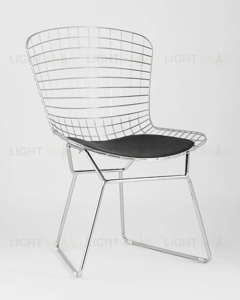 Стул обеденный Bertoia хромированный с черной подушкой 4 шт УТ000037501