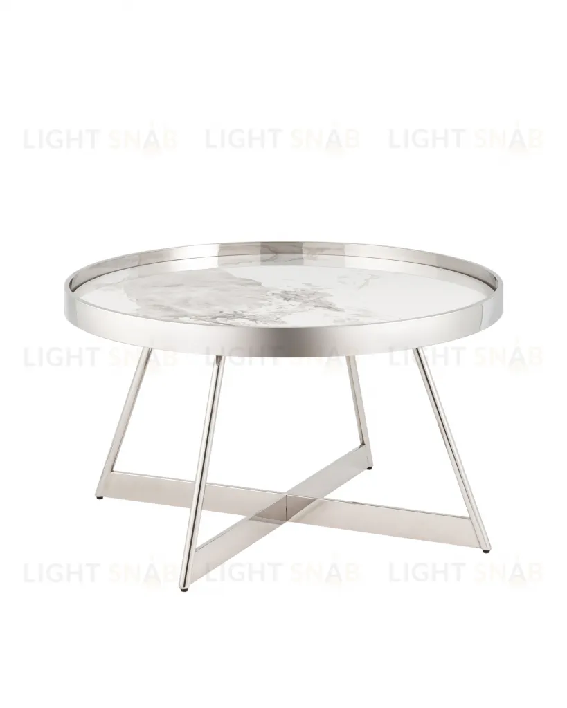 Журнальный столик Гера 80*80см белая керамика сталь серебро УТ000039403
