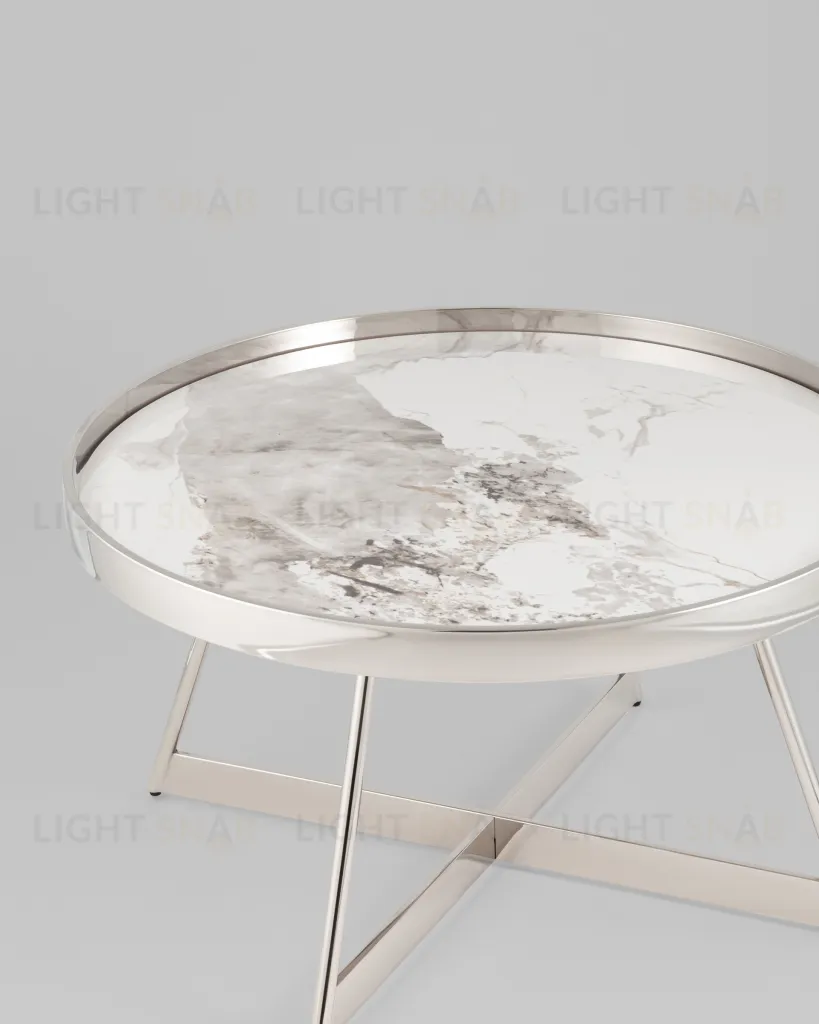 Журнальный столик Гера 80*80см белая керамика сталь серебро УТ000039403