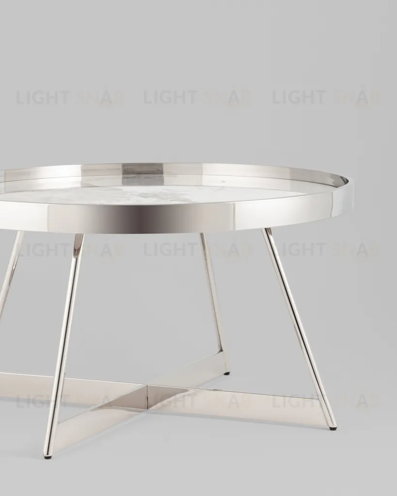 Журнальный столик Гера 80*80см белая керамика сталь серебро УТ000039403