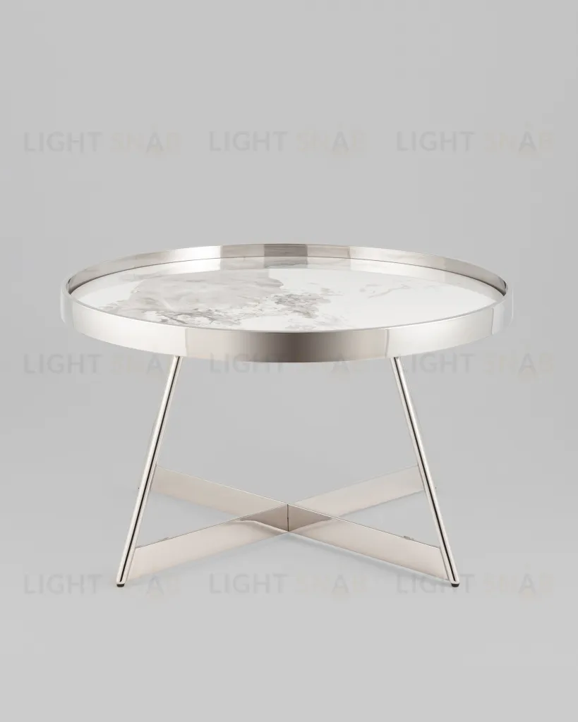 Журнальный столик Гера 80*80см белая керамика сталь серебро УТ000039403