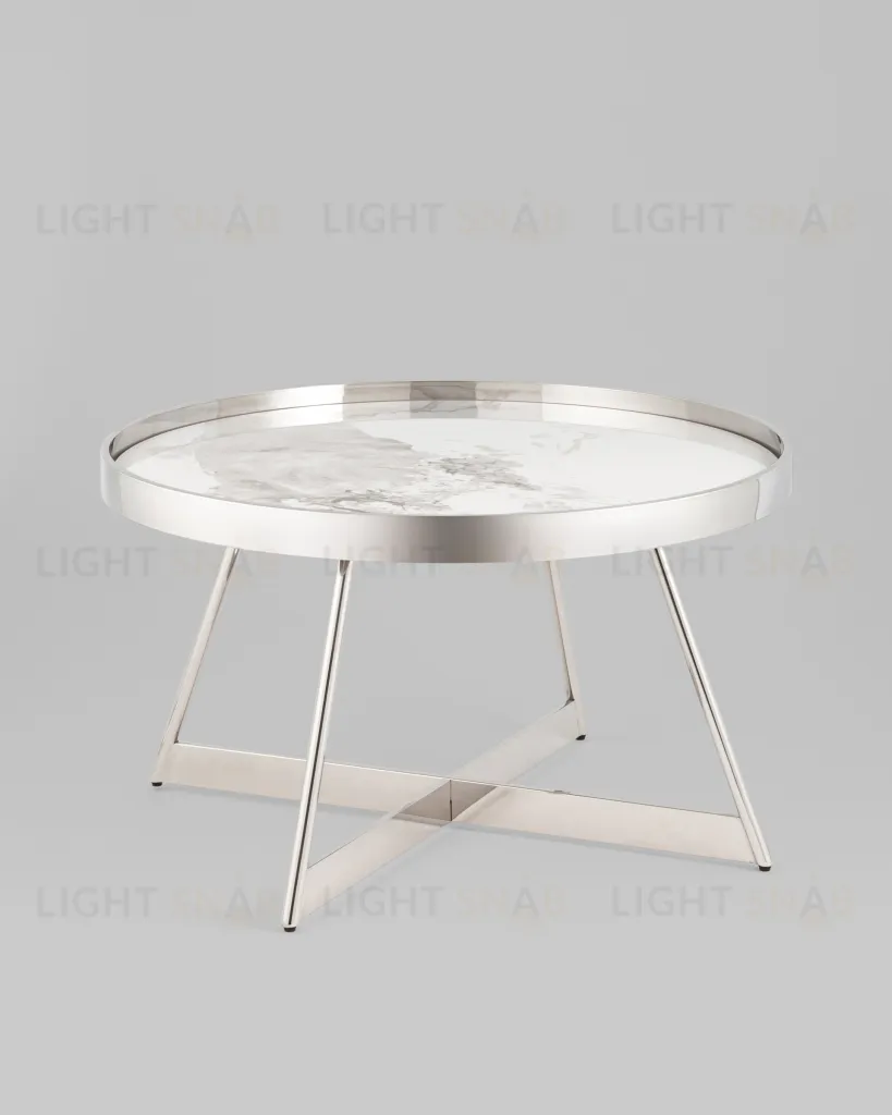 Журнальный столик Гера 80*80см белая керамика сталь серебро УТ000039403