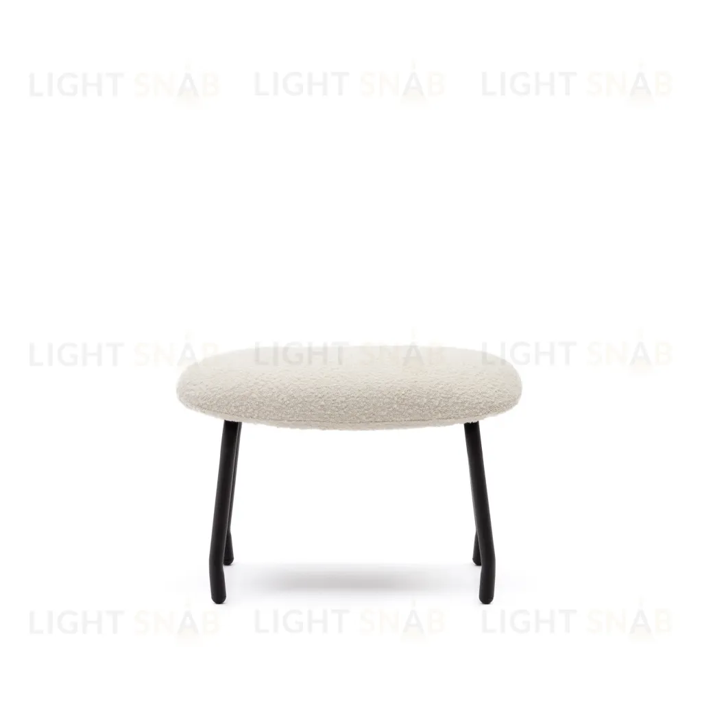 Belina Пуф для ног из белой ткани букле и стали с черной отделкой 178040
