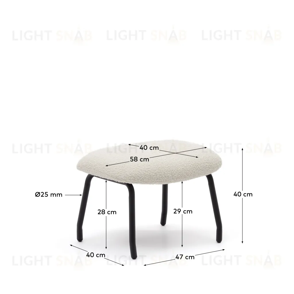Belina Пуф для ног из белой ткани букле и стали с черной отделкой 178040