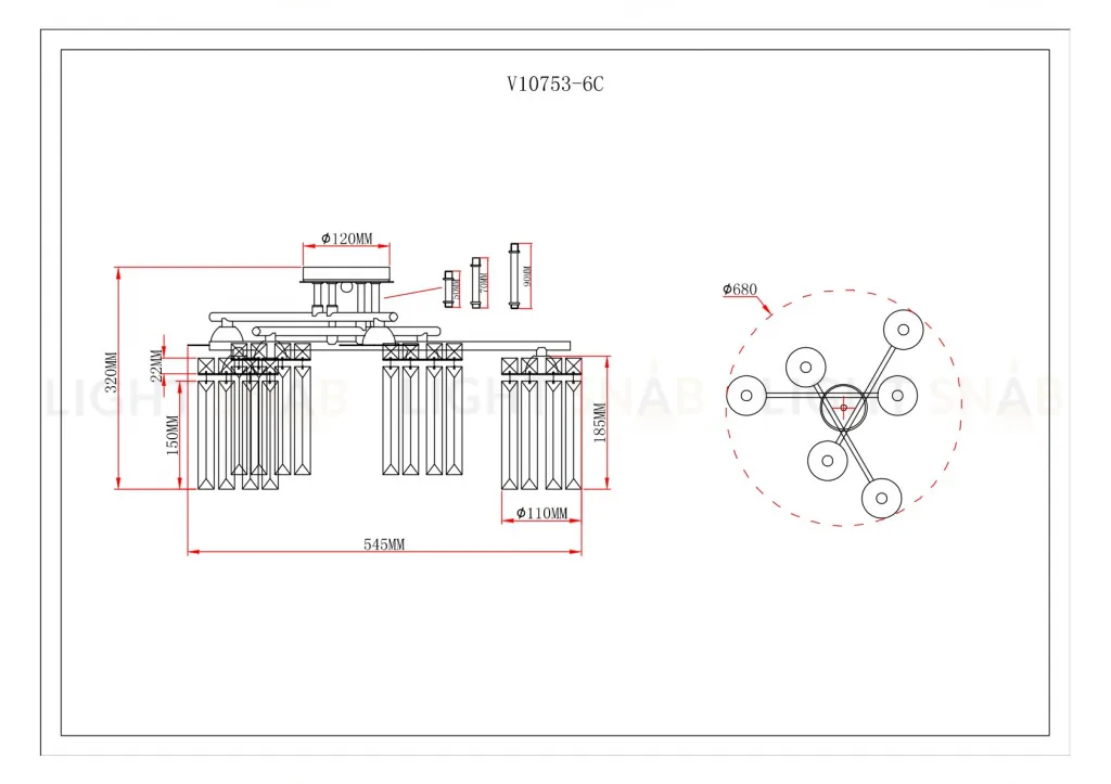 Люстра потолочная Moderli V10753-6C Everly УТ000037842