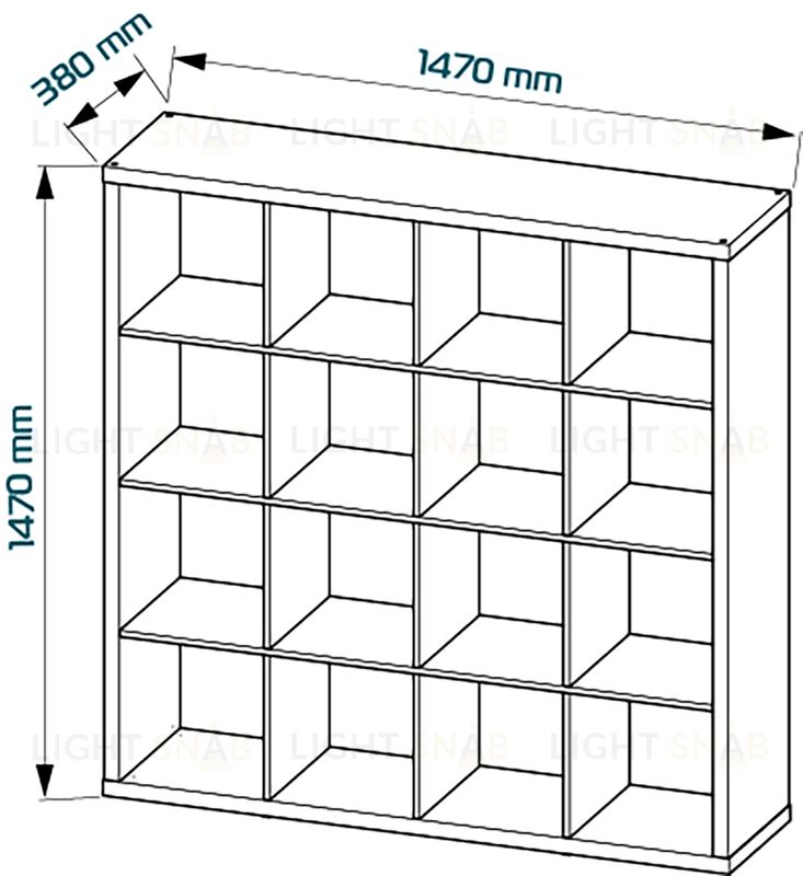 Стеллаж Фора 16, широкий стеллаж с открытыми ячейками, тамбурат белого цвета S00678