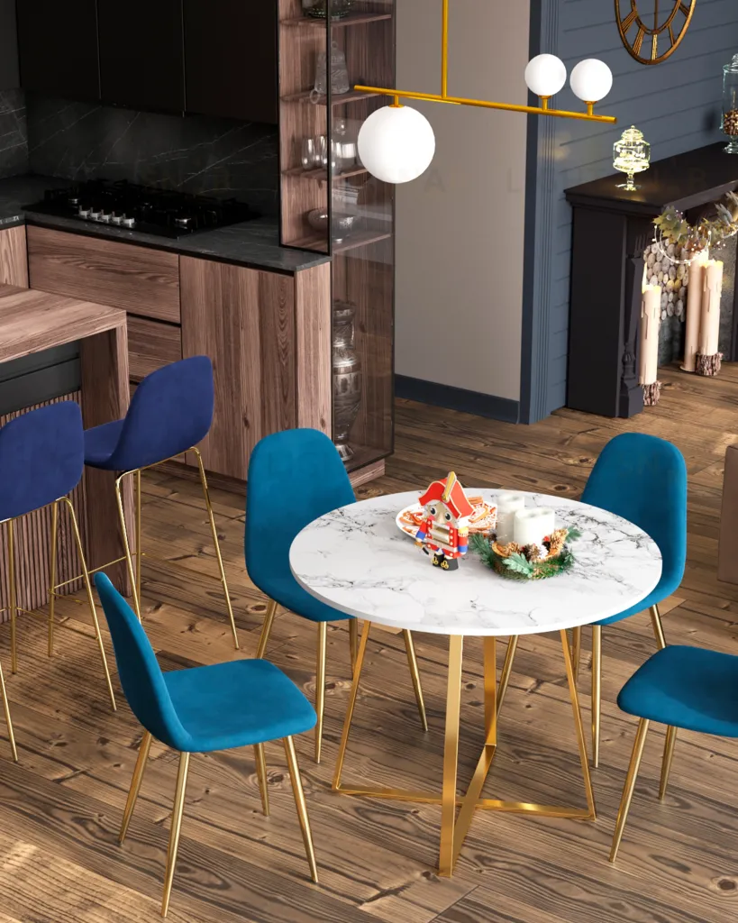 Стол обеденный Дакота 100*100 белый мрамор ножки золото УТ000036110