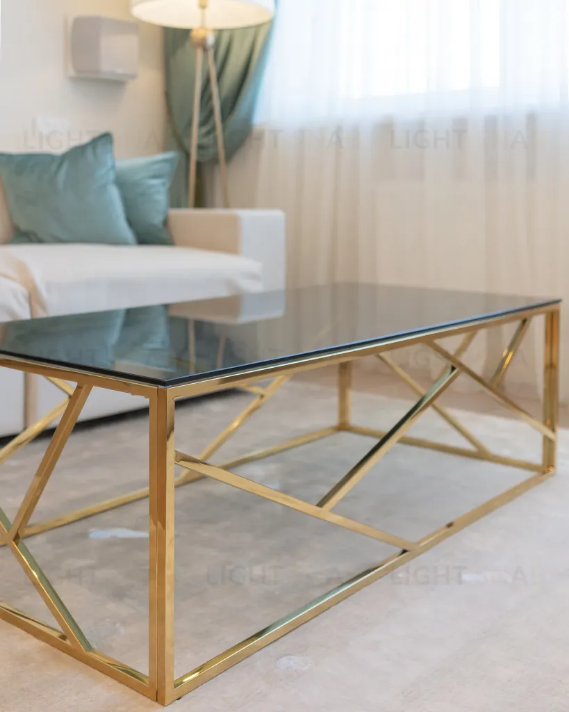 Журнальный стол 120*60 АРТ ДЕКО стекло smoke сталь золото УТ000001967