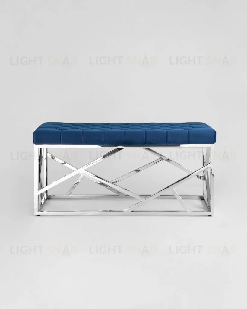 Банкетка-скамейка АРТ ДЕКО велюр синий сталь серебро УТ000001880