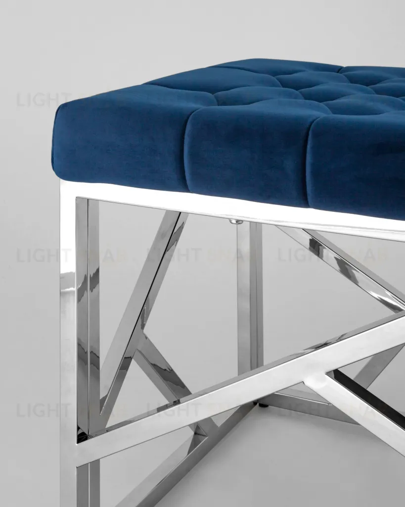 Банкетка-скамейка АРТ ДЕКО велюр синий сталь серебро УТ000001880