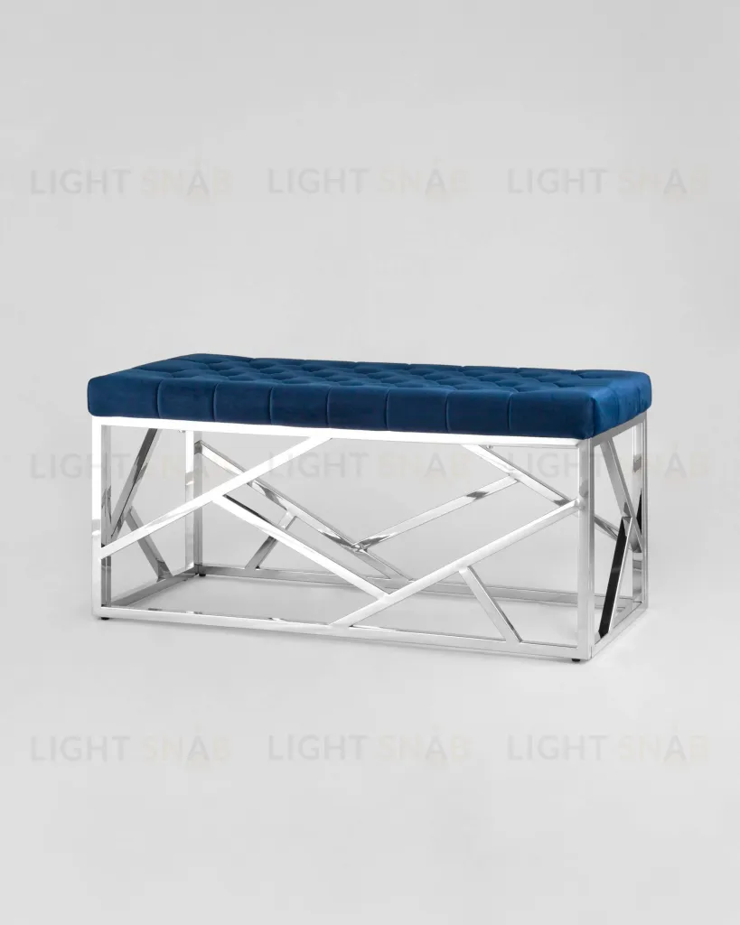 Банкетка-скамейка АРТ ДЕКО велюр синий сталь серебро УТ000001880