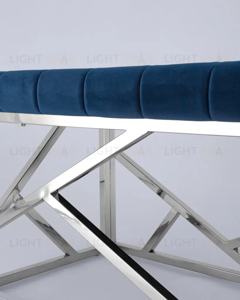 Банкетка-скамейка АРТ ДЕКО велюр синий сталь серебро УТ000001880