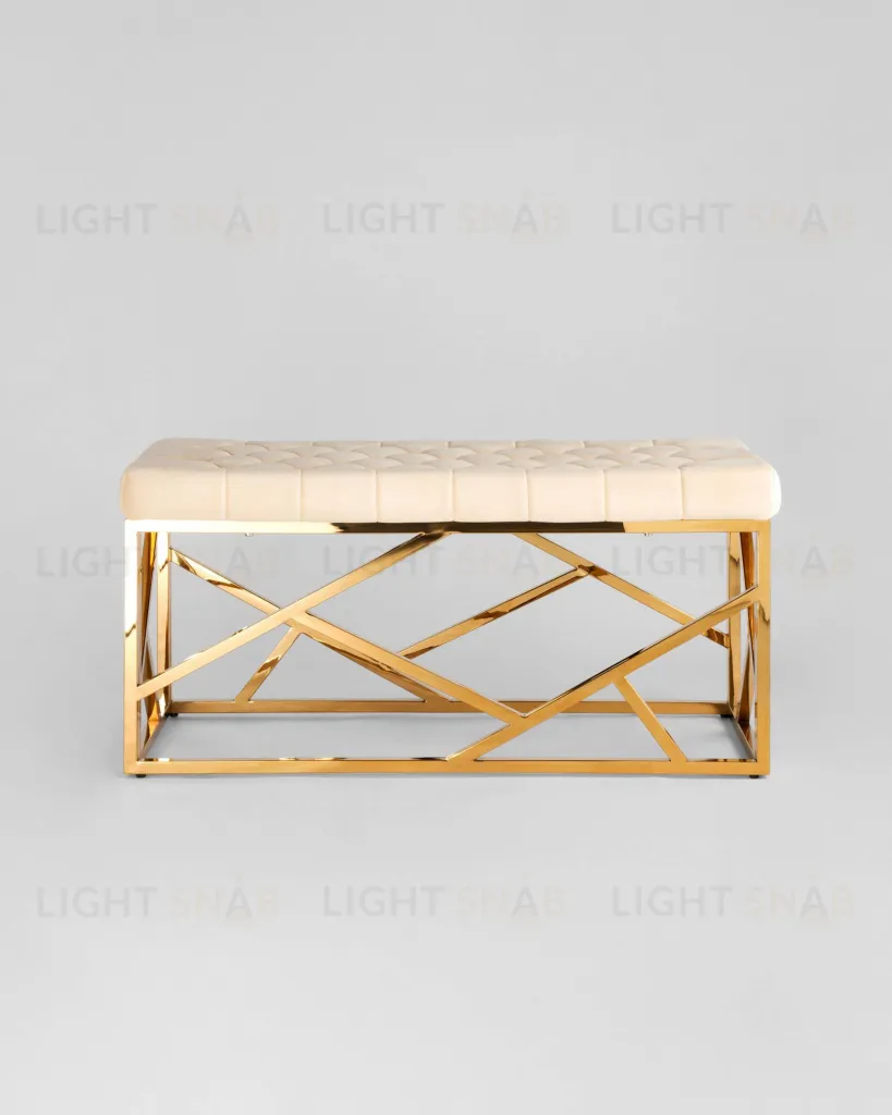 Банкетка-скамейка АРТ ДЕКО велюр бежевый сталь золото УТ000001883