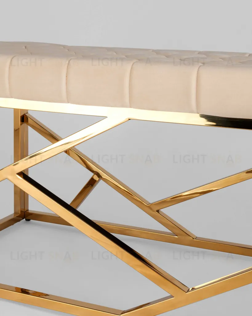 Банкетка-скамейка АРТ ДЕКО велюр бежевый сталь золото УТ000001883