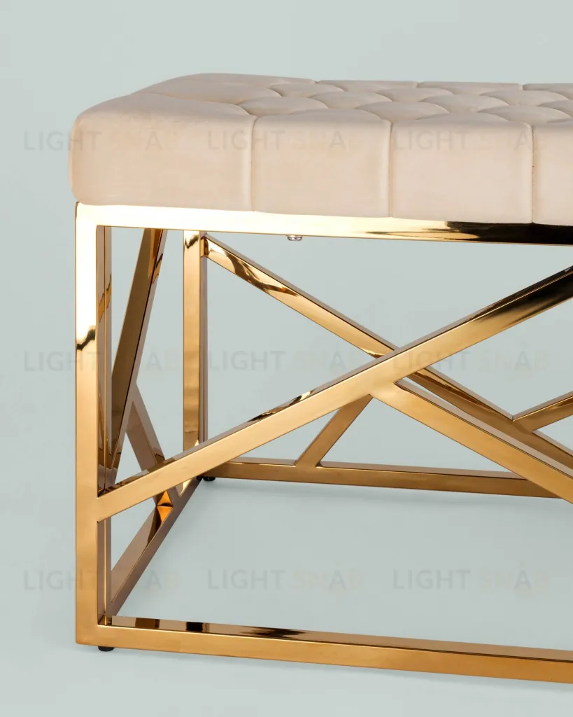 Банкетка-скамейка АРТ ДЕКО велюр бежевый сталь золото УТ000001883
