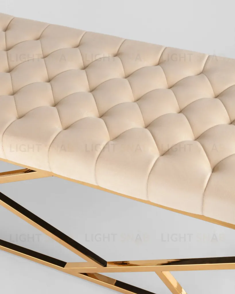 Банкетка-скамейка АРТ ДЕКО велюр бежевый сталь золото УТ000001883