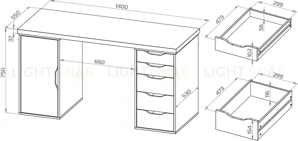 S01613 ИНГАР 2/5/ДВ стол письменный 140x75x55, дуб беленый/серо-бирюзовый S01613