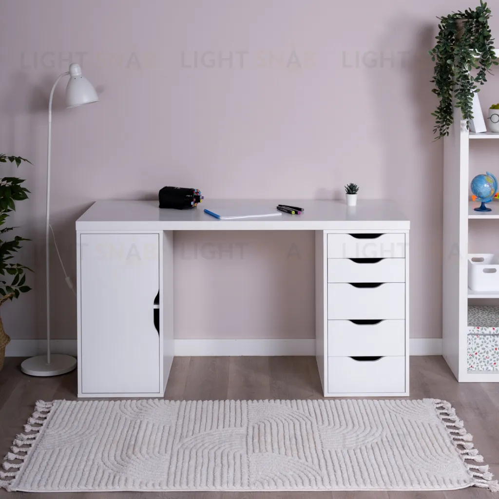 S01590 ИНГАР 2/5/ДВ стол письменный 140x75x55, белый S01590