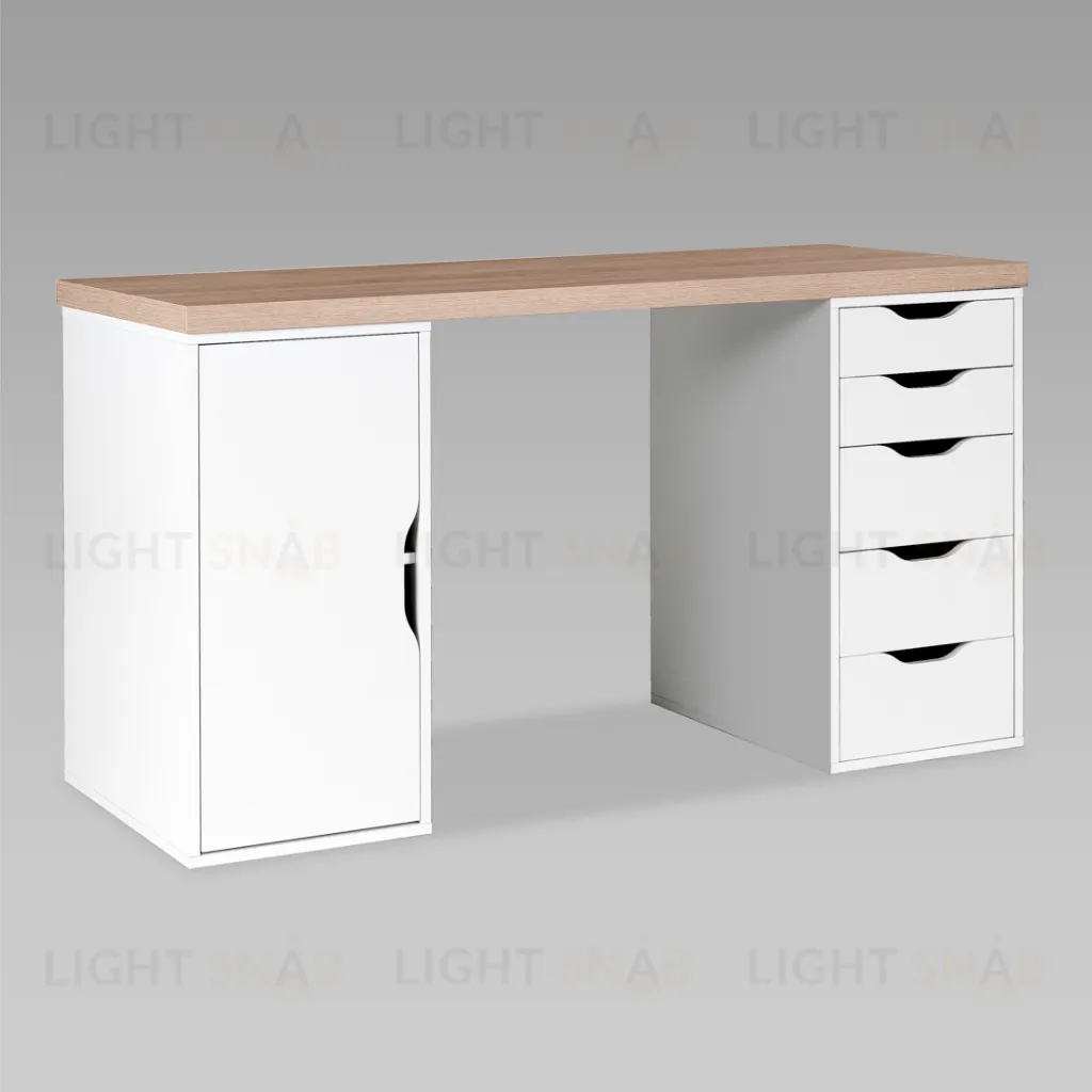 S01606 ИНГАР 2/5/ДВ стол письменный 140x75x55, дуб беленый/белый S01606