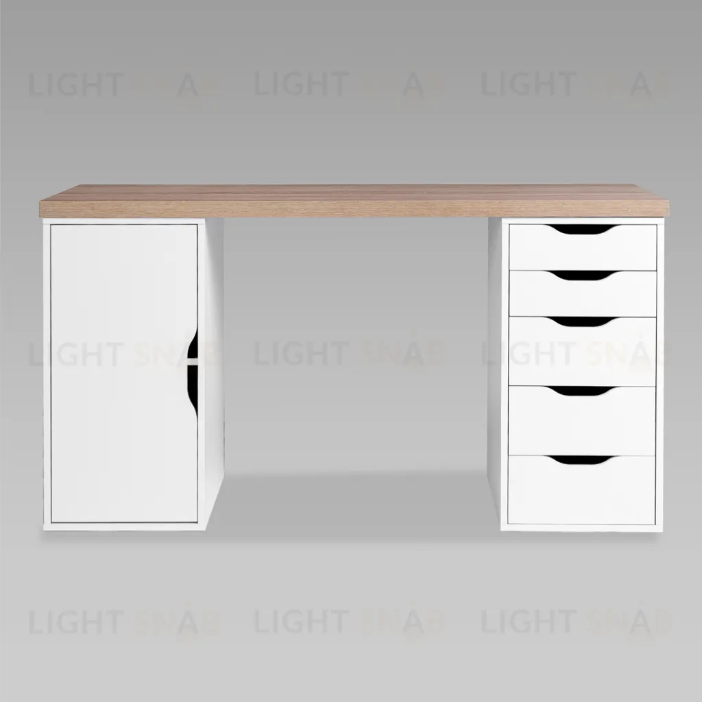 S01606 ИНГАР 2/5/ДВ стол письменный 140x75x55, дуб беленый/белый S01606