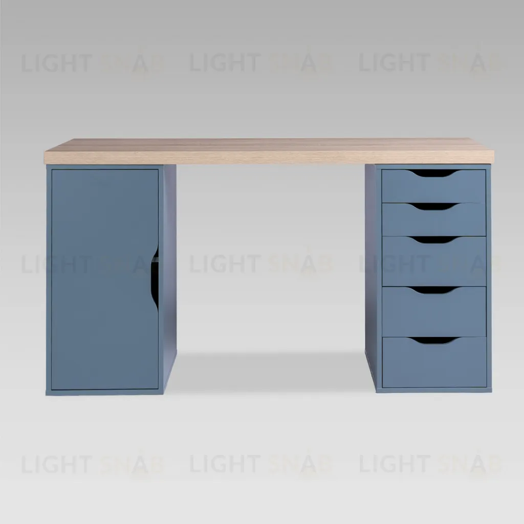 S01613 ИНГАР 2/5/ДВ стол письменный 140x75x55, дуб беленый/серо-бирюзовый S01613