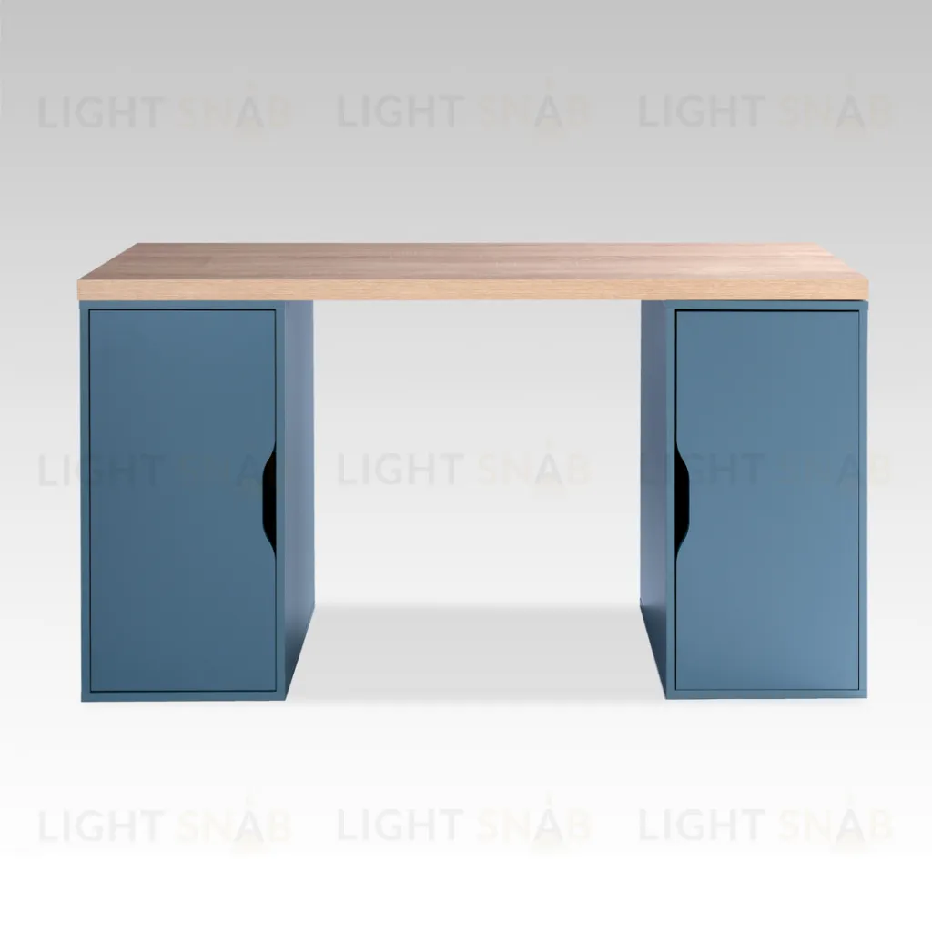 S01583 ИНГАР 2/ДВ/ДВ стол письменный 140x75x55, дуб беленый/серо-бирюзовый S01583