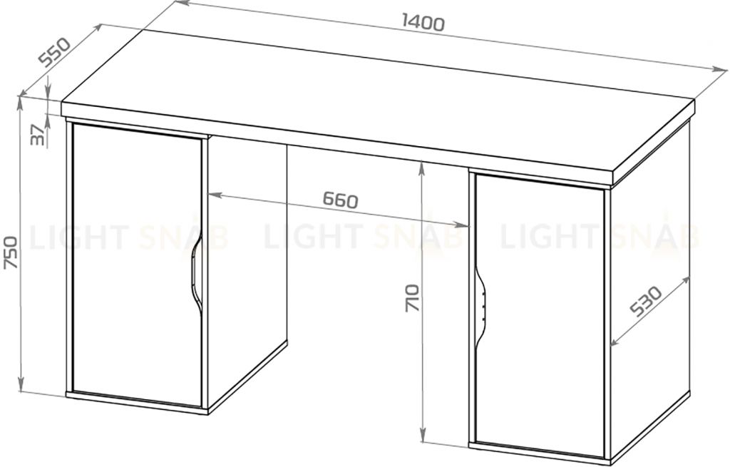 S01569 ИНГАР 2/ДВ/ДВ стол письменный 140x75x55, белый S01569