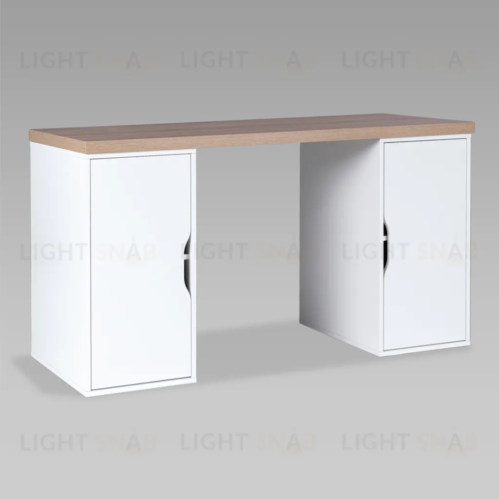 S01576 ИНГАР 2/ДВ/ДВ стол письменный 140x75x55, дуб беленый/белый S01576