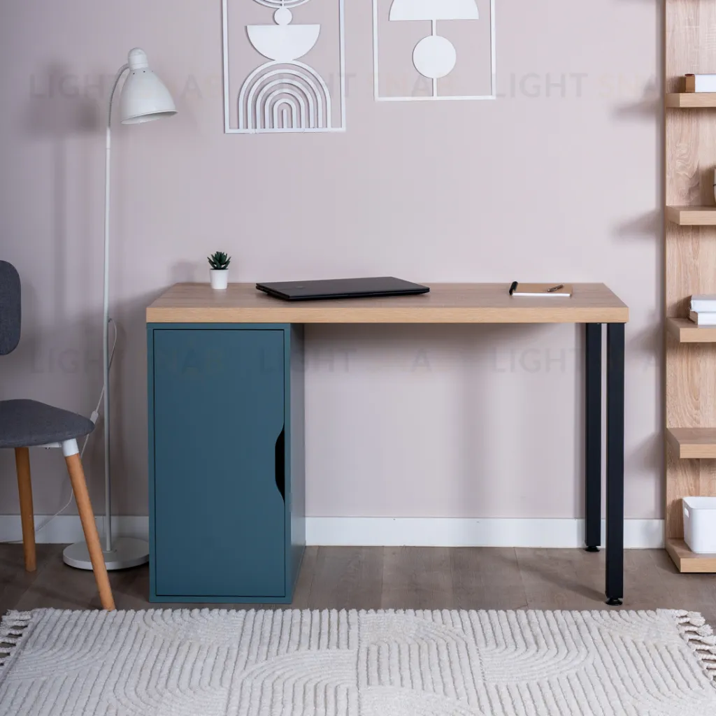 S01521 ИНГАР 1/ДВ/T стол письменный 120x75x55, дуб беленый/серо-бирюзовый/черный S01521