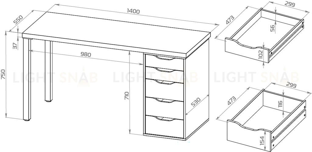 S01392 Ингар 2/5Т стол письменный 140x75x55, дуб беленый/серо-бирюзовый/черный S01392