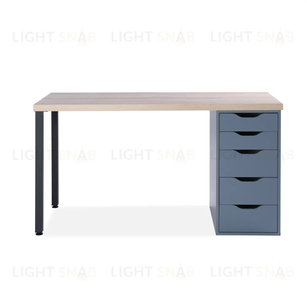 S01392 Ингар 2/5Т стол письменный 140x75x55, дуб беленый/серо-бирюзовый/черный S01392