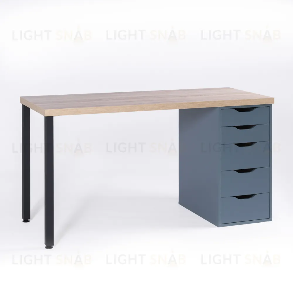 S01392 Ингар 2/5Т стол письменный 140x75x55, дуб беленый/серо-бирюзовый/черный S01392