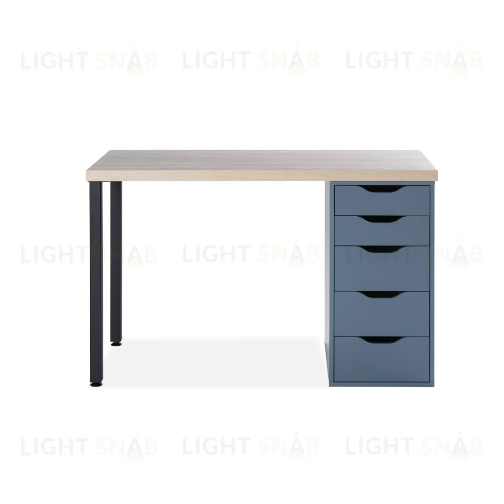 S01378 Ингар 1/5Т стол письменный 120x75x55, дуб беленый/серо-бирюзовый/черный S01378