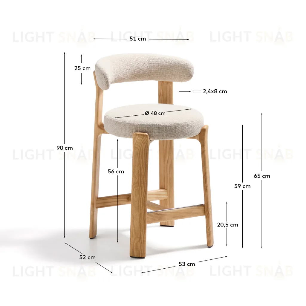 Полубарный стул Granite из бежевого шенилла и ясеня с натуральной отделкой 65 см 301967
