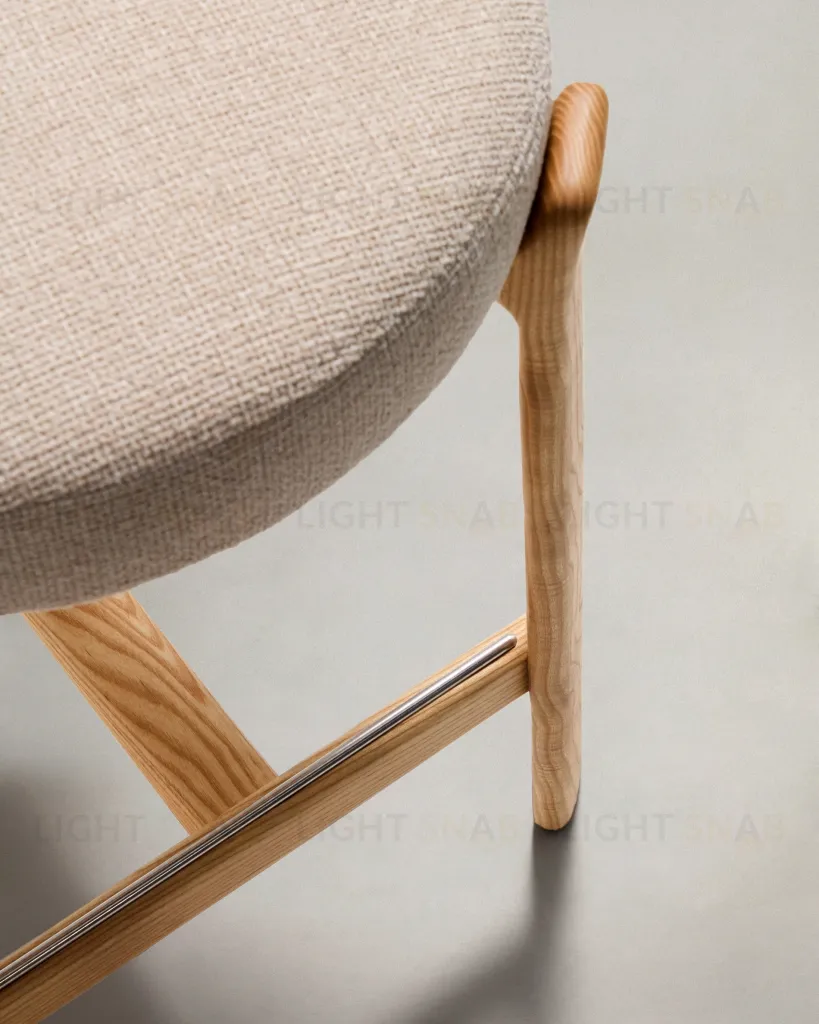 Полубарный стул Granite из бежевого шенилла и ясеня с натуральной отделкой 65 см 301967