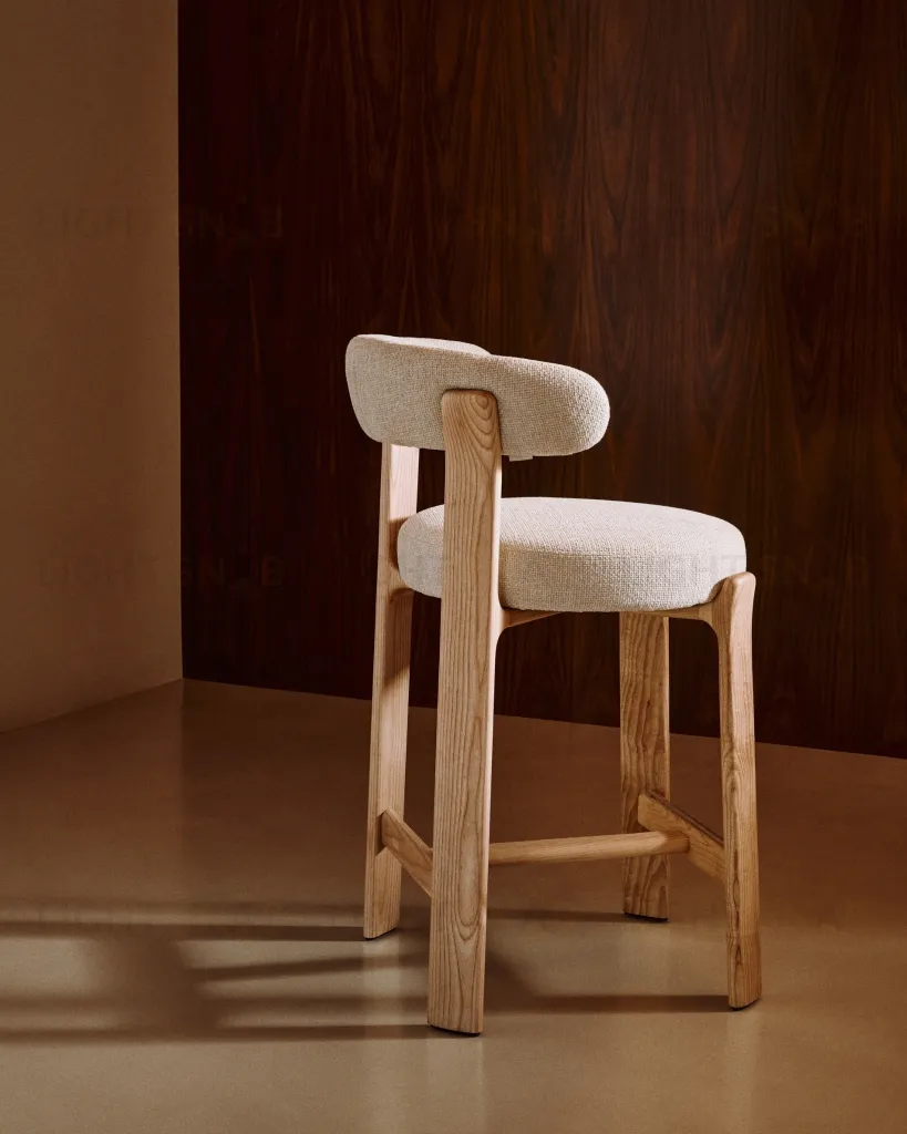 Полубарный стул Granite из бежевого шенилла и ясеня с натуральной отделкой 65 см 301967