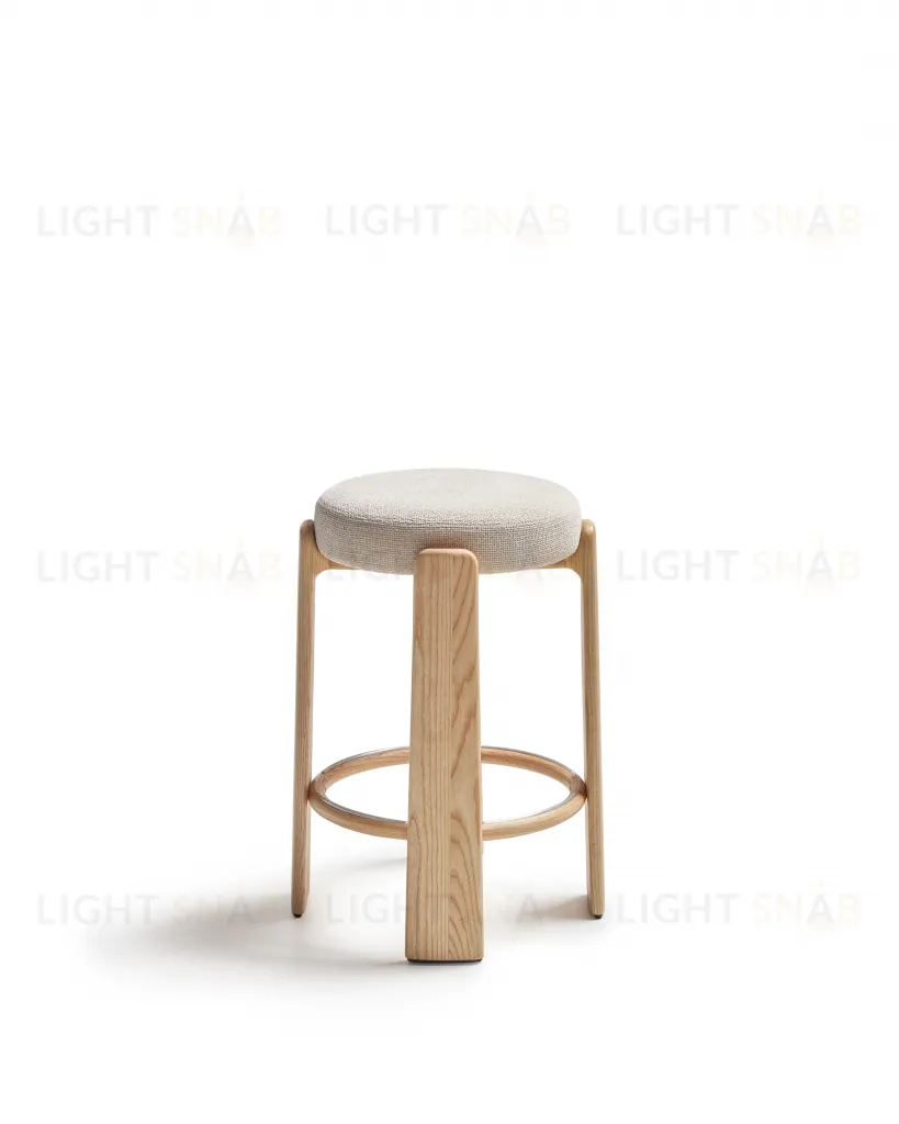 Granite Барный табурет из бежевого шенилла и массива ясеня в натуральной отделке 75 см 420269