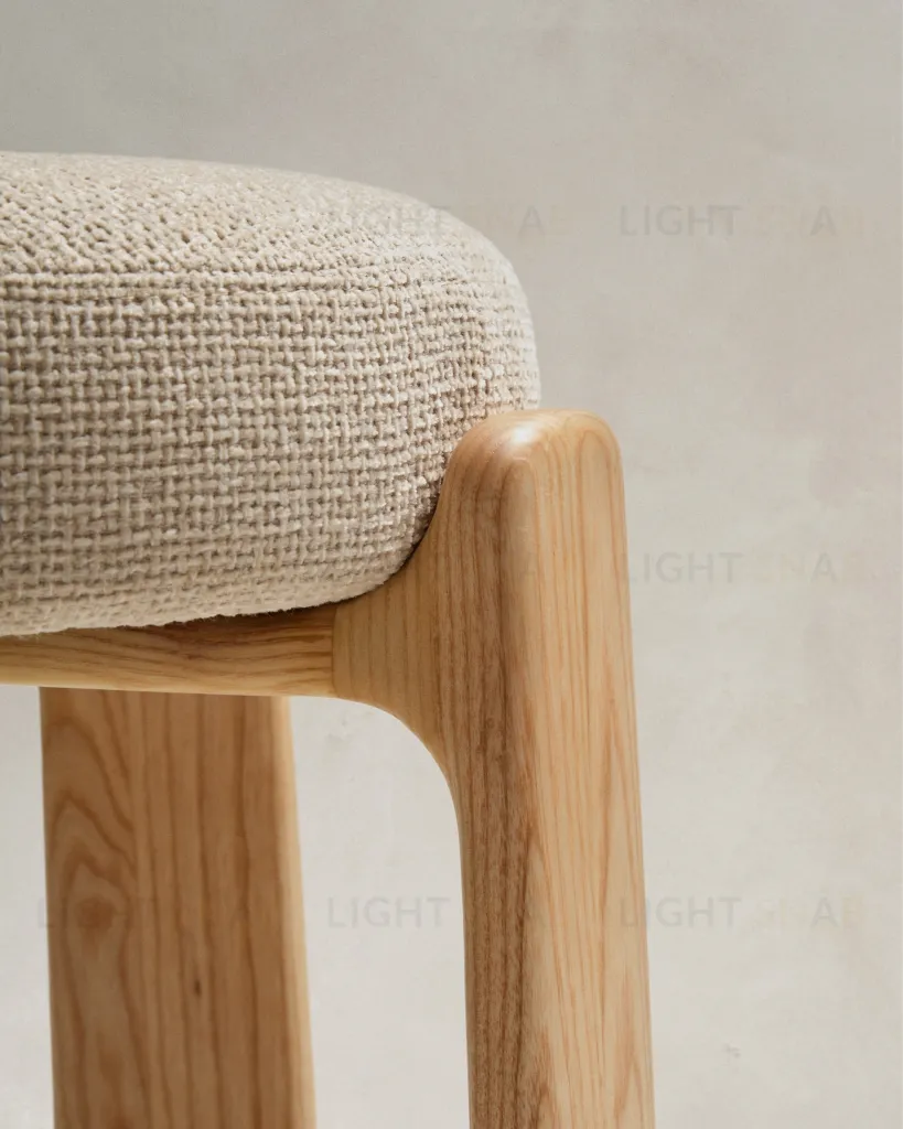 Granite Барный табурет из бежевого шенилла и массива ясеня в натуральной отделке 75 см 420269