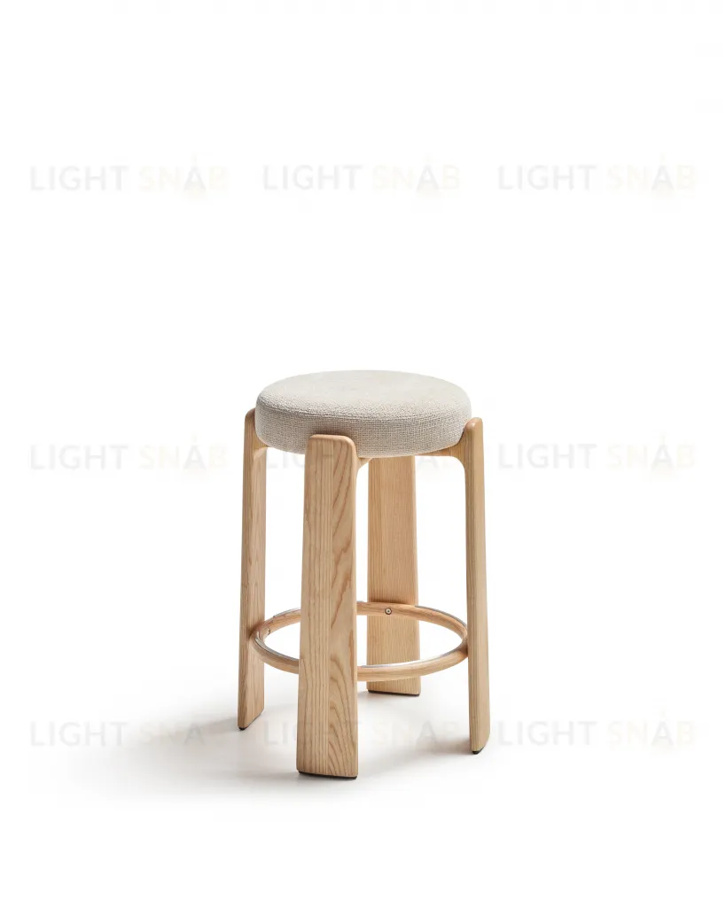 Granite Барный табурет из бежевого шенилла и массива ясеня в натуральной отделке 75 см 420269