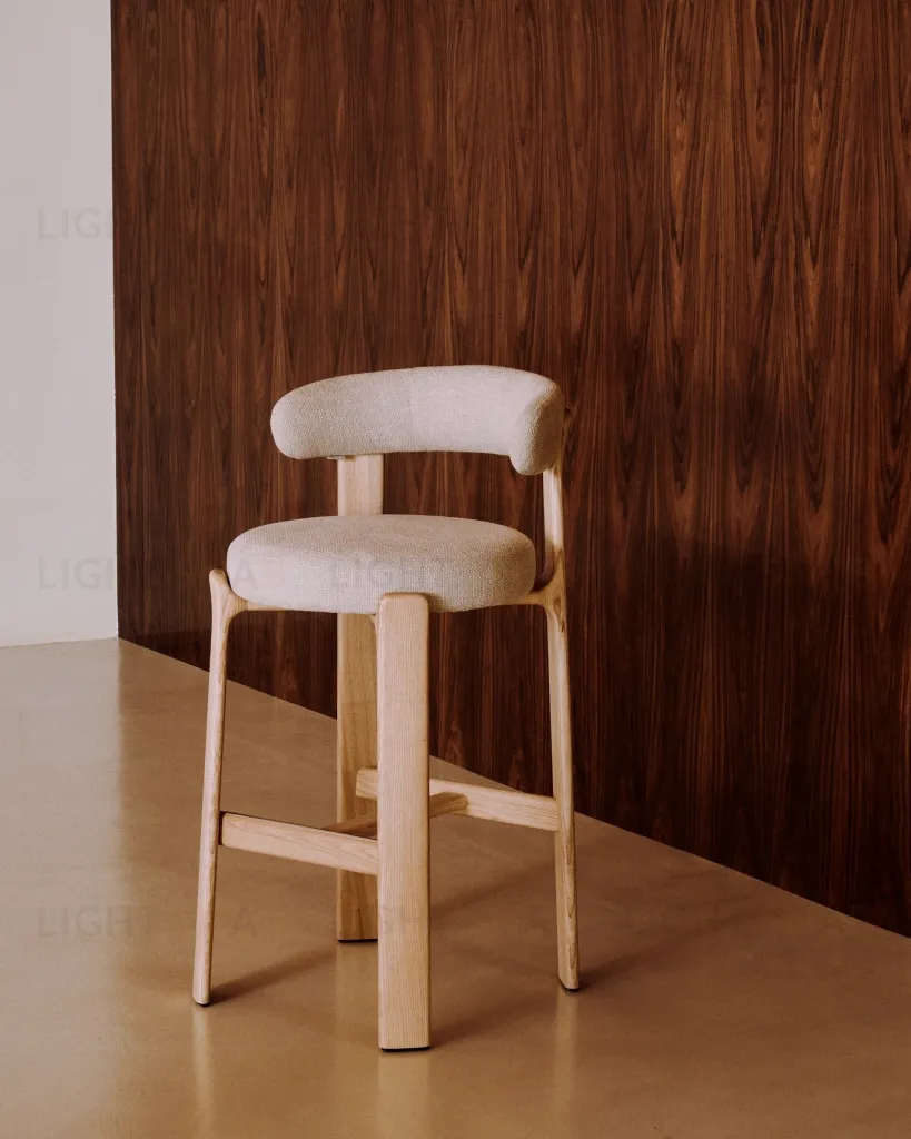 Барный стул Granite из бежевой синели и ясеня с натуральной отделкой 75 см 301971