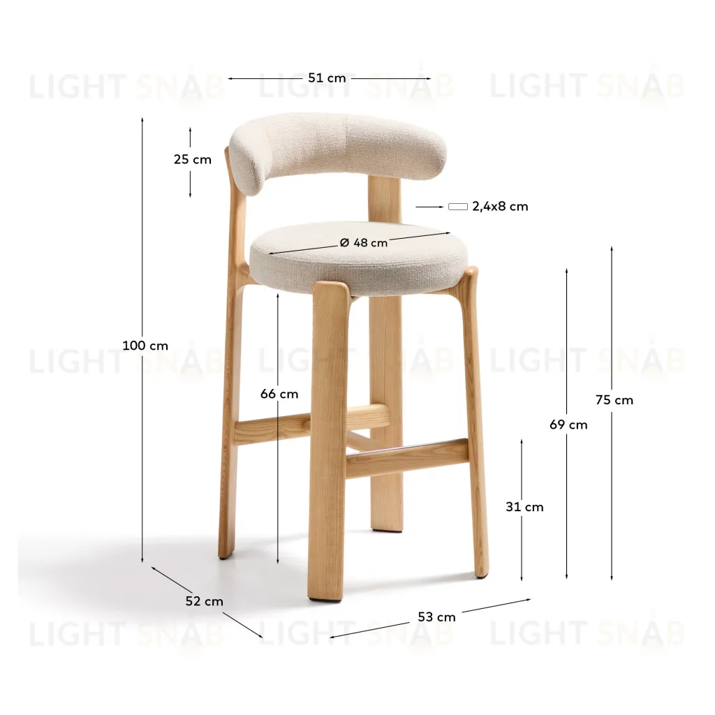 Барный стул Granite из бежевой синели и ясеня с натуральной отделкой 75 см 301971