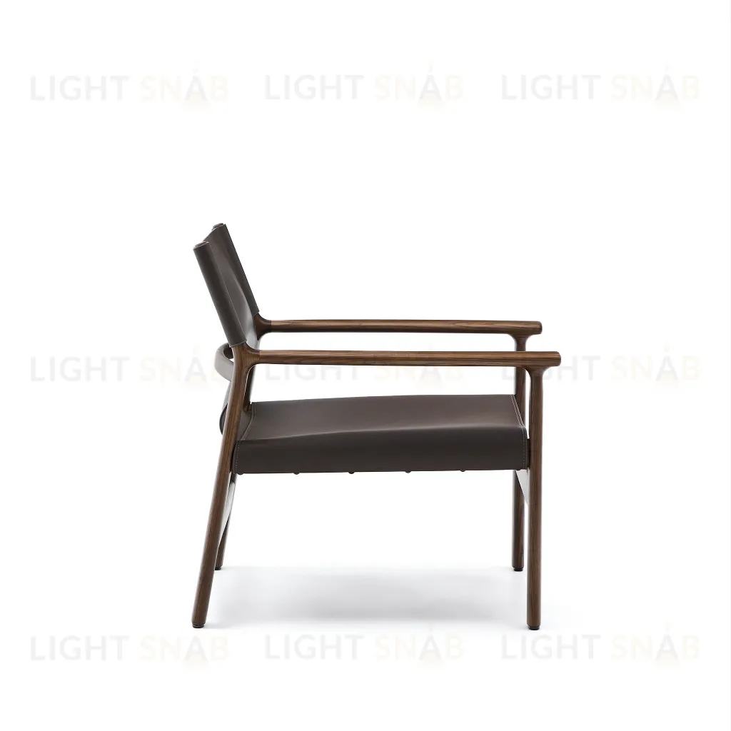 Кресло Jan из переработанной кожи темно-коричневого цвета и ясеня в ореховом цвете 301332