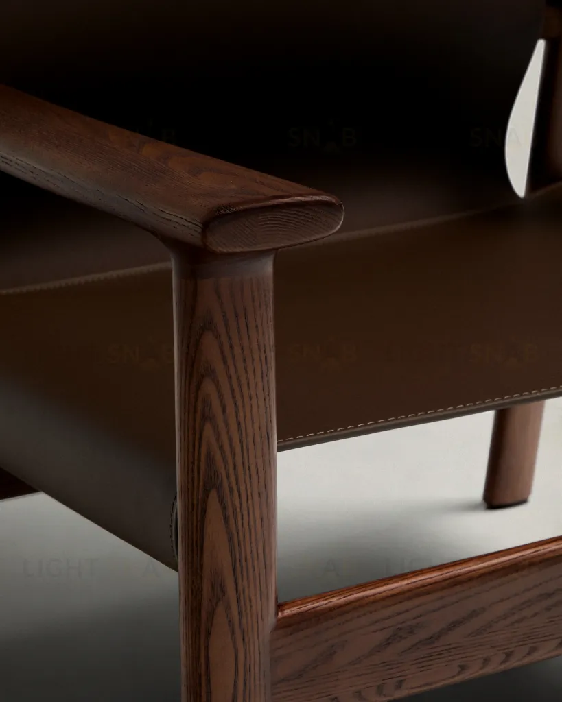 Кресло Jan из переработанной кожи темно-коричневого цвета и ясеня в ореховом цвете 301332