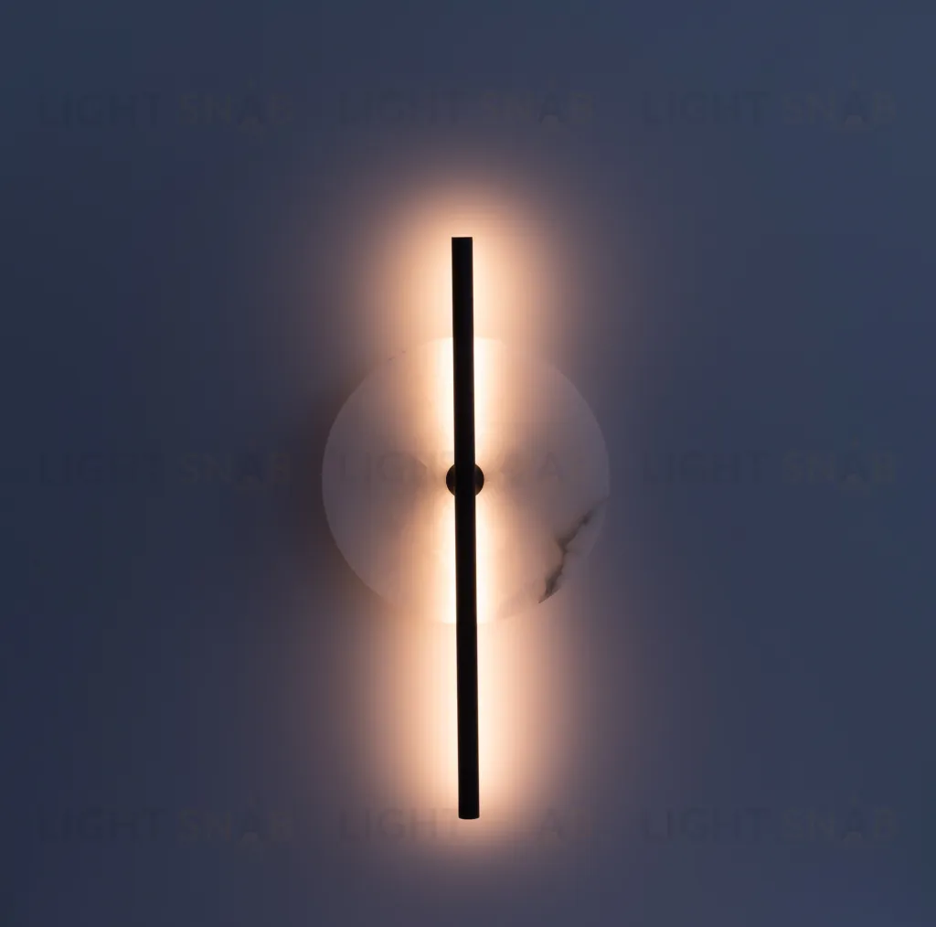 Бра Point черный металл с диском из белого мрамора 280476